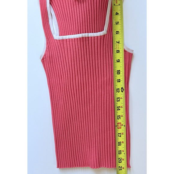 BELLDINI Ribbed Tank Top Size Large | Pink White Trim Stretchy Y2K Barbiecore - Picture 7 of 11